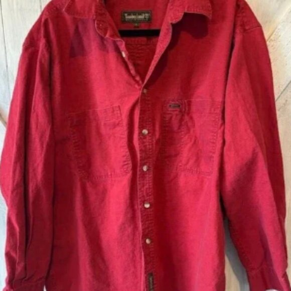 VINTAGE Timberland Weathergear Men's Red Outdoors Button Down Utility Shirt L - Picture 1 of 7